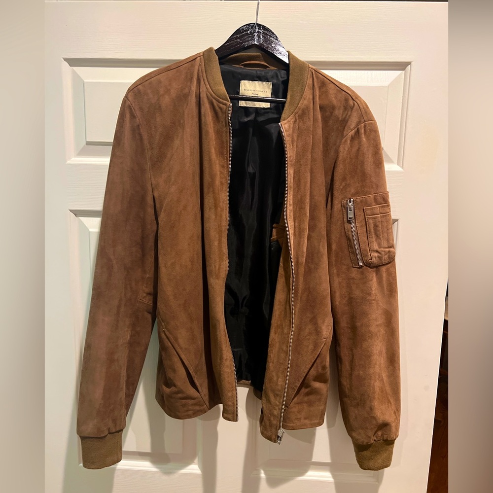 Selected Homme Heritage Brown Suede Bomber Zip